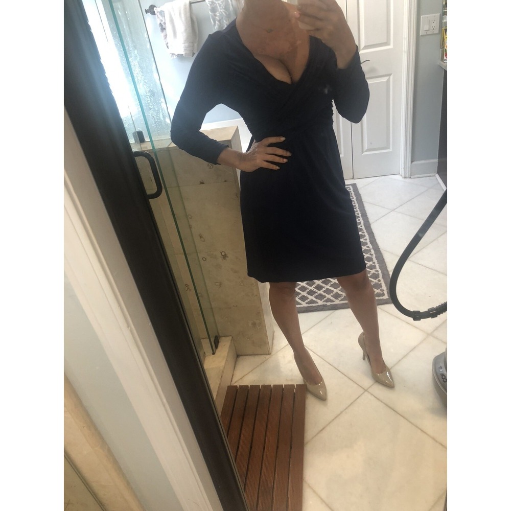 Max Edition Womens Long Sleeve Empire Blue V-Neck Dress M A912T50